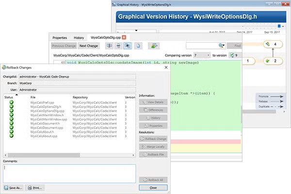 Perforce Surround SCM management screenshots.